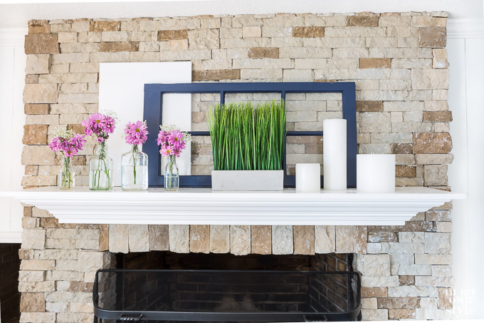 Spring Mantel Decor using odds and ends.
