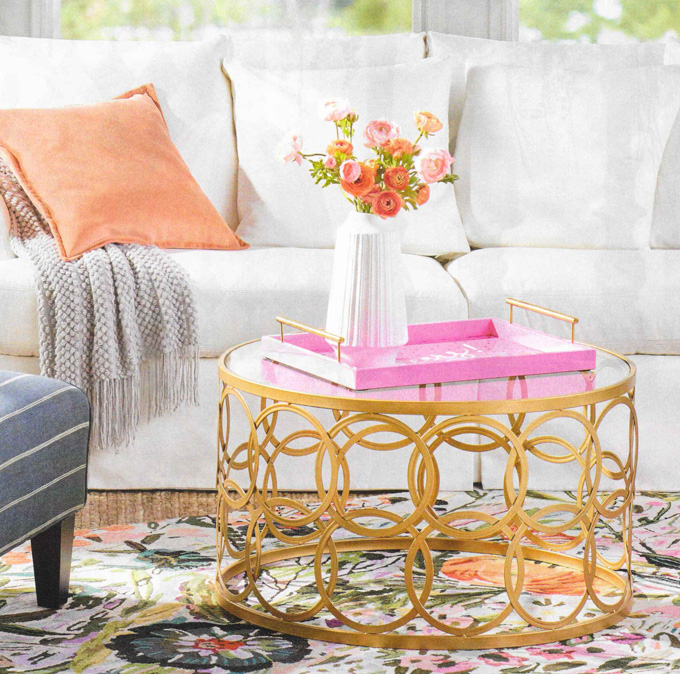 Grandin Road catalog table with pink tray 