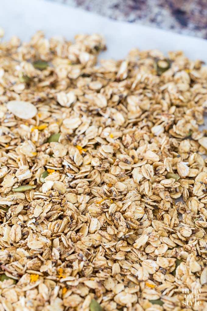 Weight Watchers Freestyle Non-Fat Granola Recipe just out of the oven.