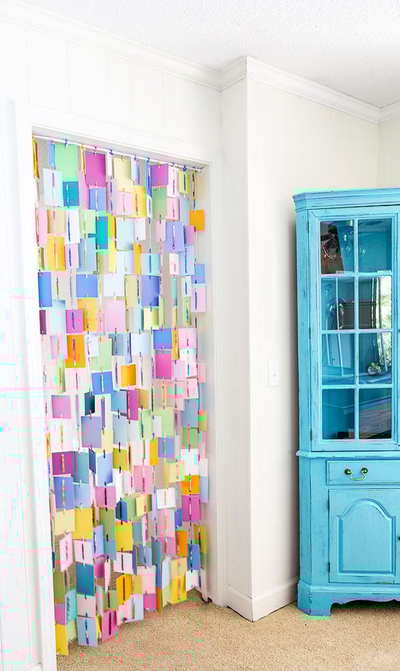 How to make a colorful curtain for a doorway using paint chips.
