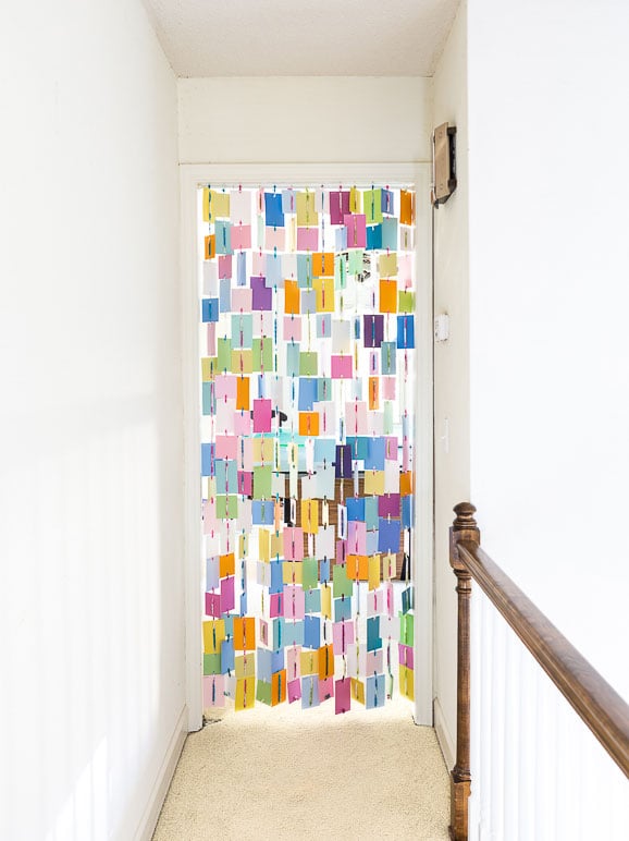 How to make a doorway curtain using leftover paint chips