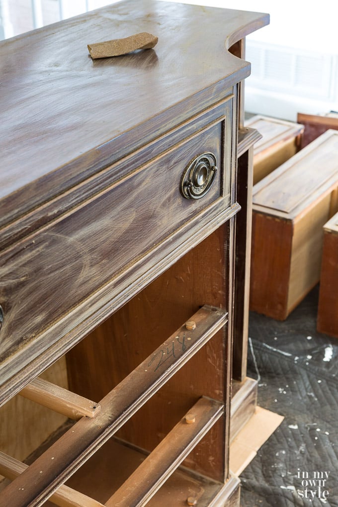 sanded piece of furniture waiting for a coat of paint