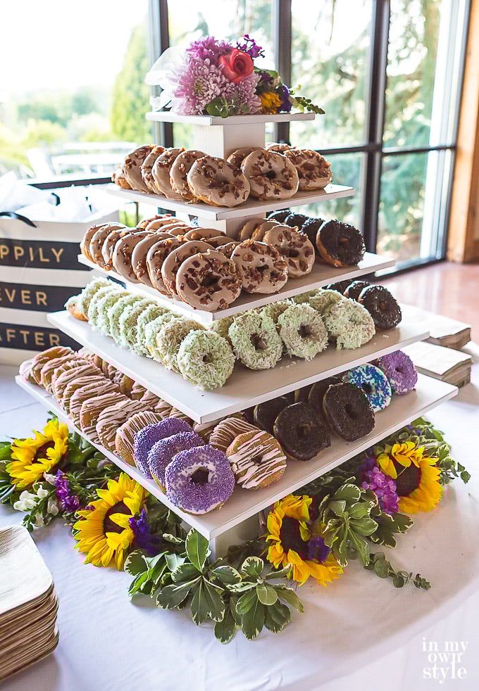 How to make a DIY tiered donut stand for a wedding or party.