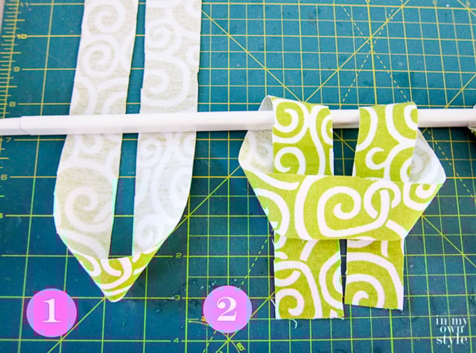 How to tie strips of fabric on curtain rod