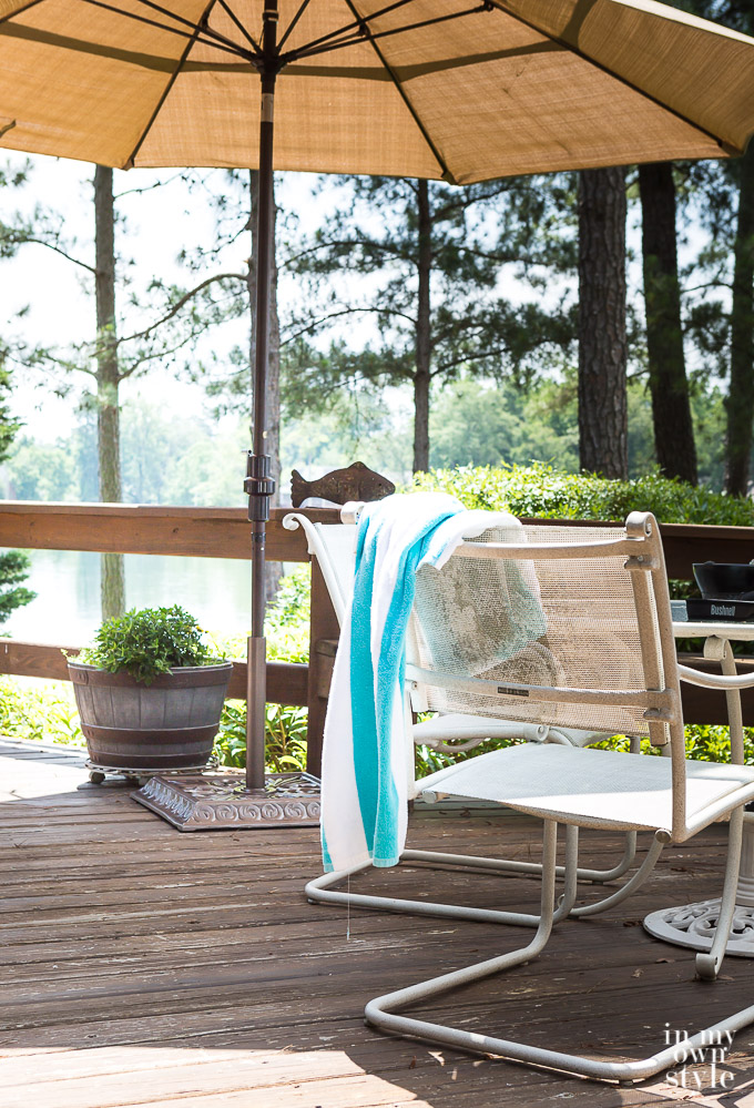 Outdoor umbrella on deck