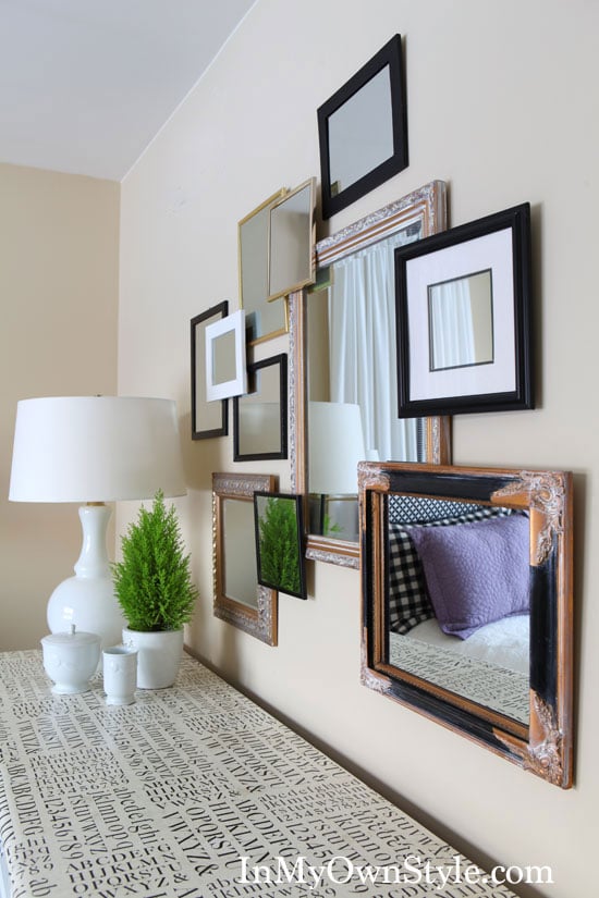 how to create a 3D gallery wall using small framed mirrors