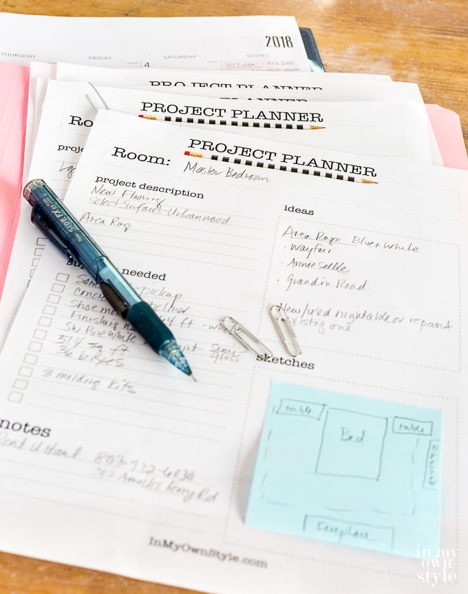 DIY Decorating Project Planner sheet