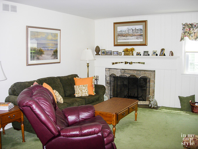 A living room that needs a decorating makeover.
