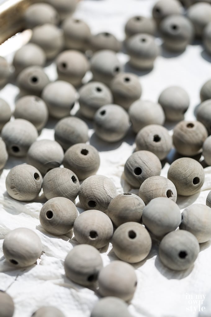 driftwood stained beads on tray