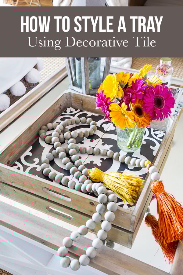 Fall tray with black and white tile on coffee table