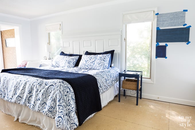 Blue and white bedroom before