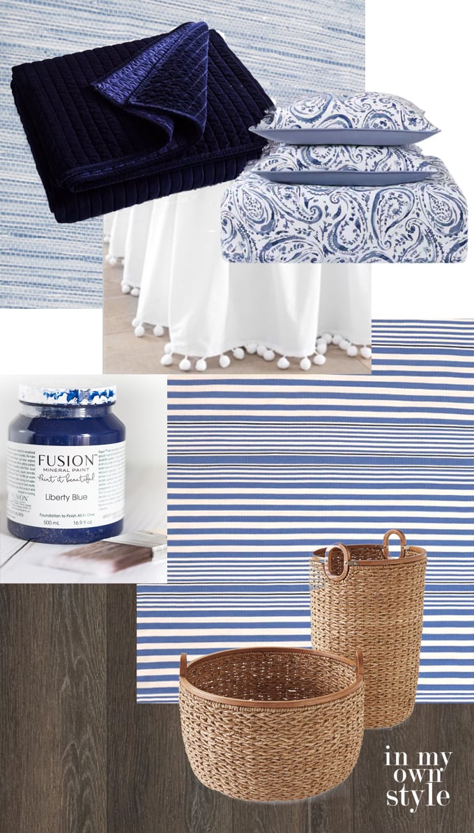 Collage of decorative accessories for Blue and White Bedroom