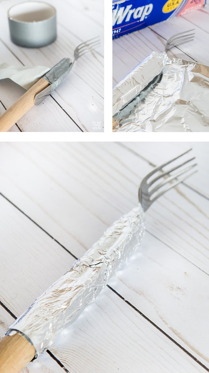 Steps showing how to make a marshmallow or hot dog roasting fork on a stick.