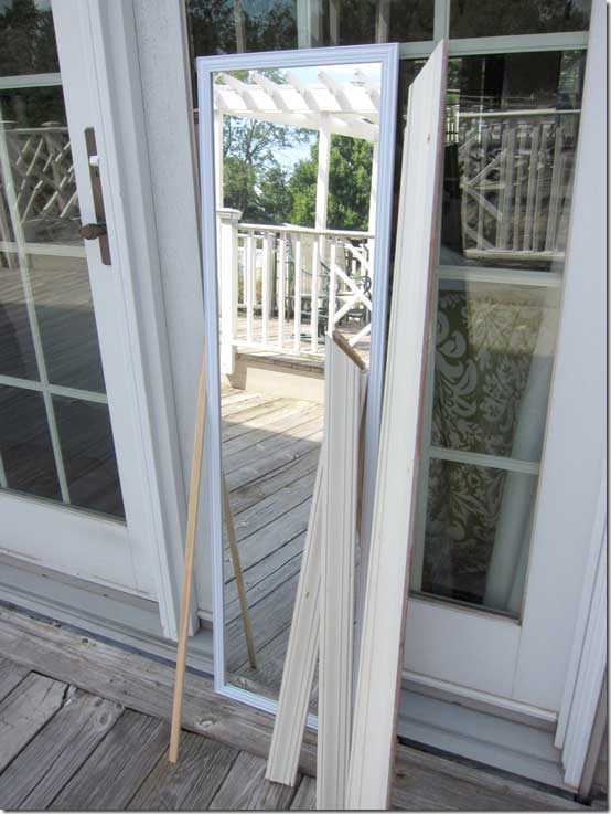 Mirror and DIY supplies needed to make a fake transom