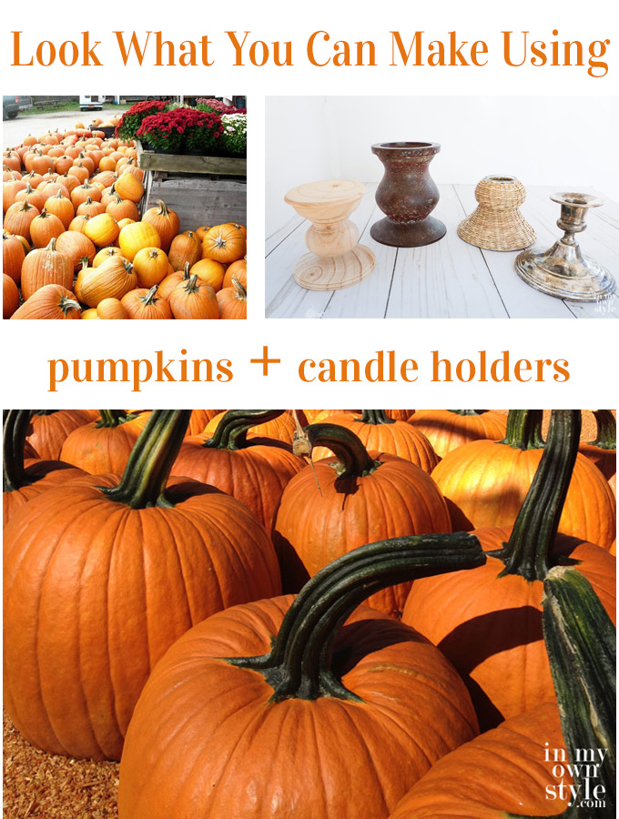 Pumpkin decorating idea for fall that uses a pumpkin and candle holder