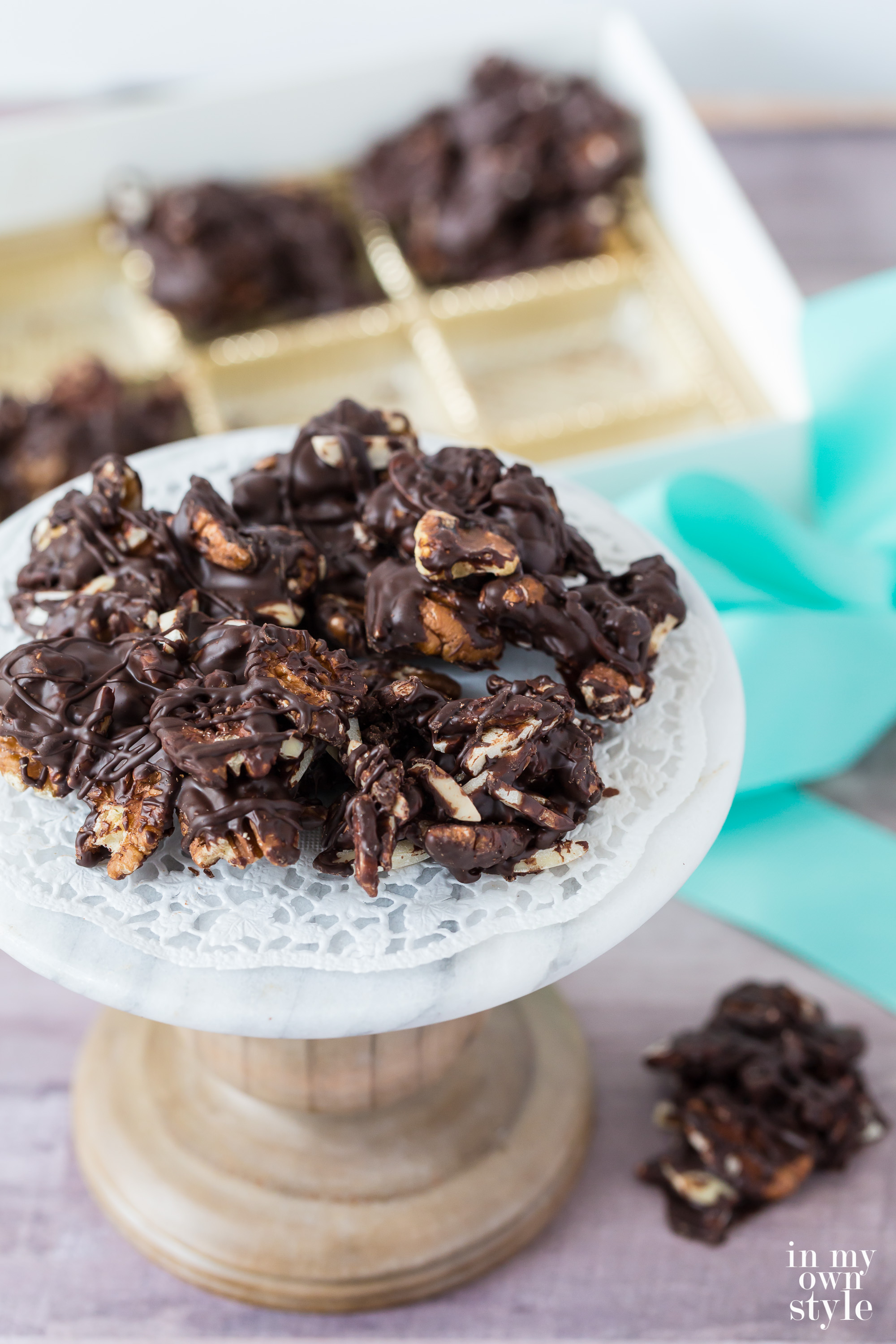 Bruges Chocolates - Dark Chocolate Nut Clusters on a plate