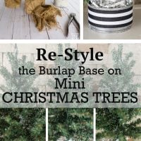 How to restyle the burlap cover that comes with store bought faux pine mini Christmas trees and make a new decorative and stylish base in any color you desire. #miniChristmastree #burlap #fauxpine #christmasdecor #christmasdecoratingDIY #christmasdecoratinghack #Christmastreecollar
