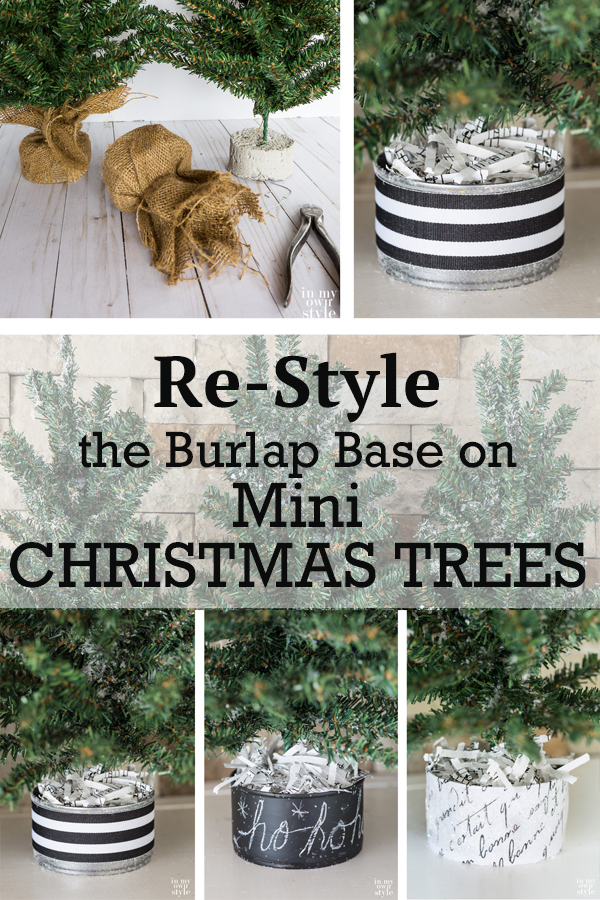  How to restyle the burlap cover that comes with store bought faux pine mini Christmas trees and make a new decorative and stylish base in any color you desire. #miniChristmastree #burlap #fauxpine #christmasdecor #christmasdecoratingDIY #christmasdecoratinghack #Christmastreecollar