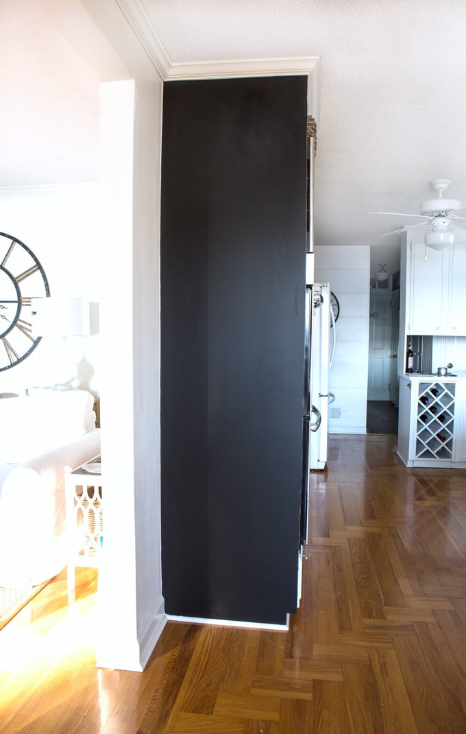 paint-a-black chalkboard-on-wall from floor to ceiling.