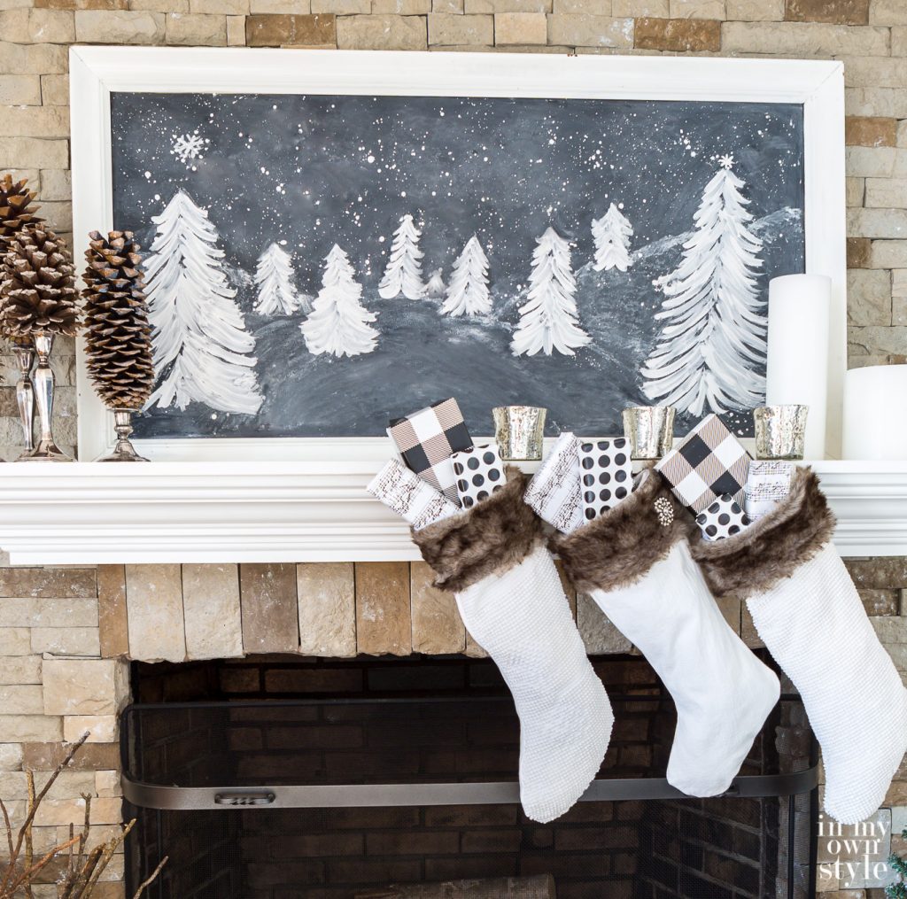 White framed Christmas Chalkboard drawing ideas