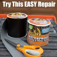 Gorilla-Glue-waterproof-patch-and-seal-tape on ladder