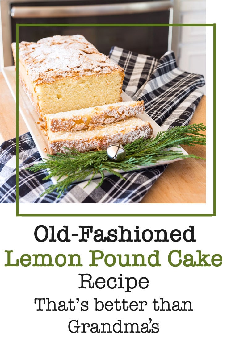 Old Fashioned lemon pound cake on white tray