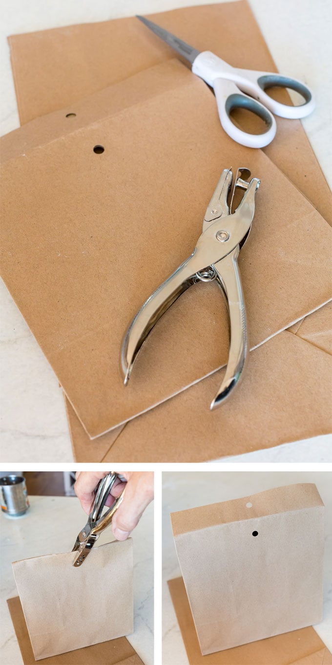 How to punch a hole in a bag to use as a gift bag for baked goods.