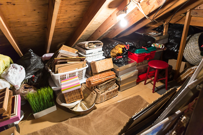 Stacked box storage in small attic
