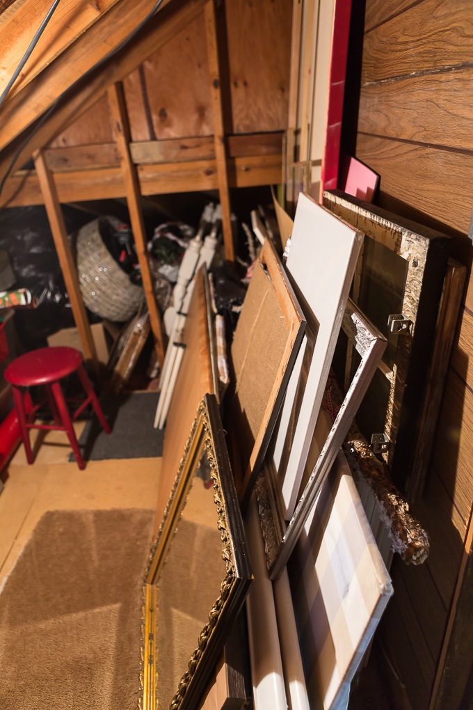 Frame storage in attic
