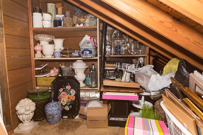 Storage shelves in attic