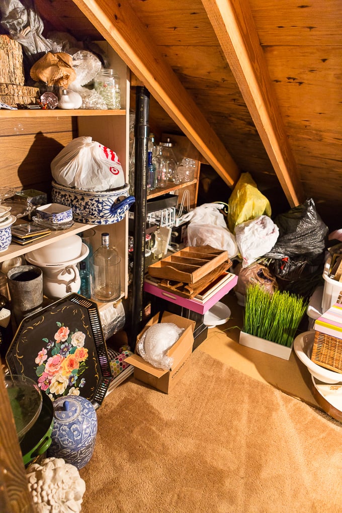 Small attic used as a place for seasonal decor storage
