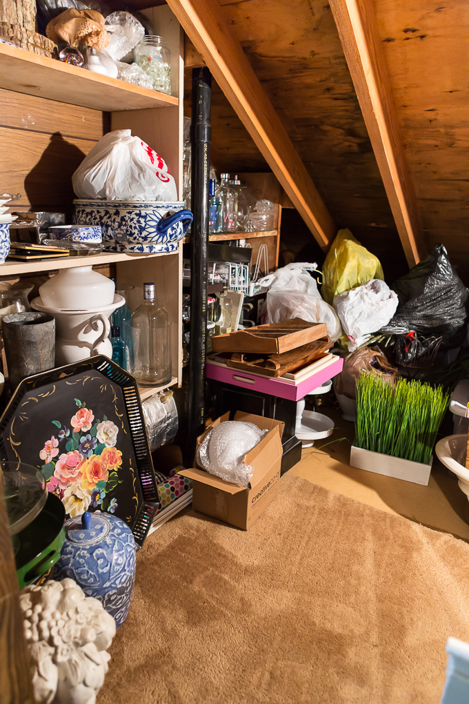 Small attic used as a place for seasonal decor storage
