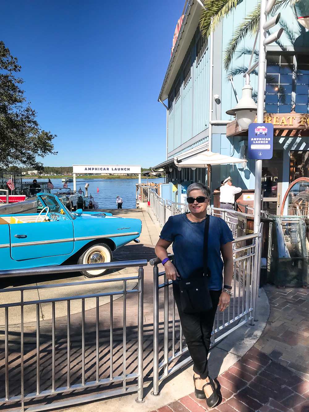 Diane Henkler of In My Own Style at getting ready to ride an Amphicar at The Boathouse in Disney Springs