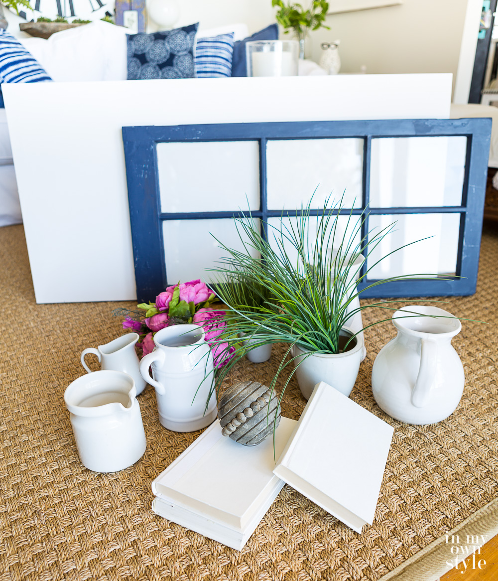 Supplies to gather to decorate a mantel the way a designer does.