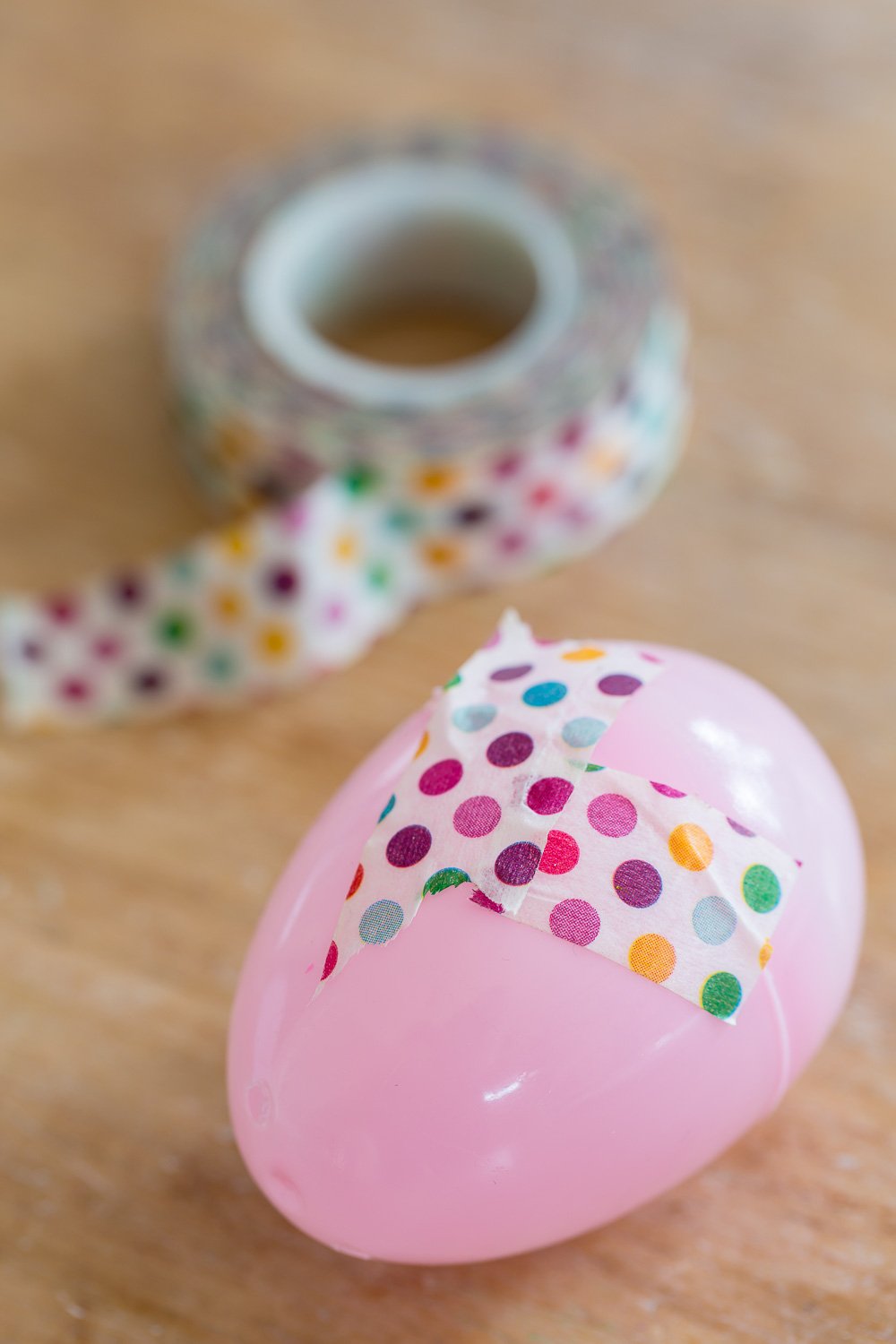 How to add Washi tape to decorate a plastic Easter eggs.