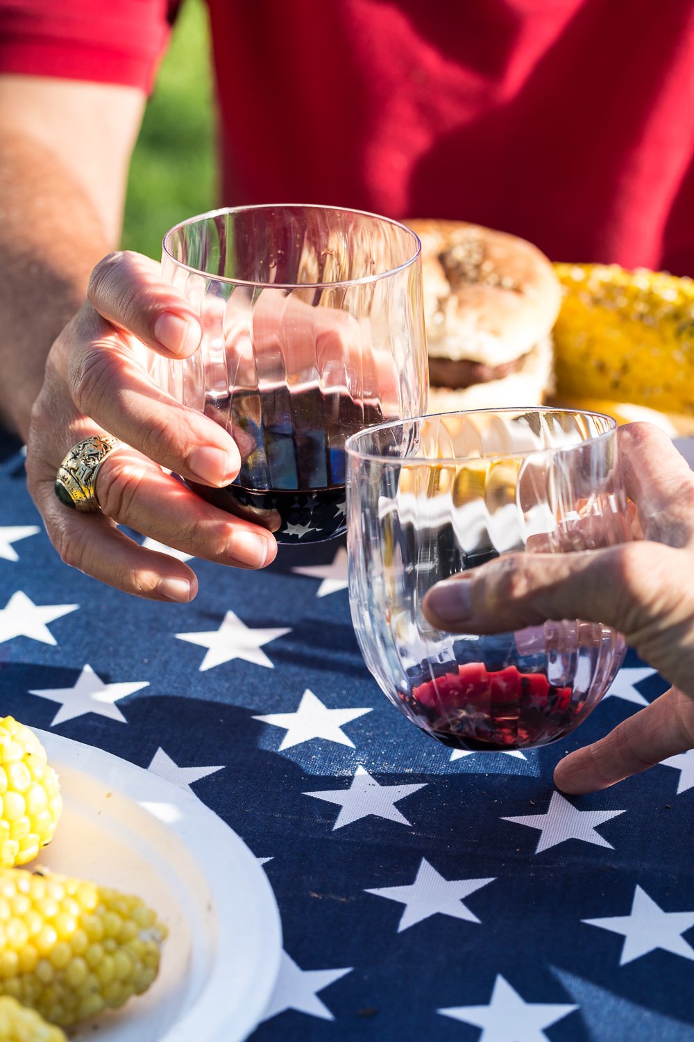 Clinking and saying Cheers with Chinet Wine Tumblers
