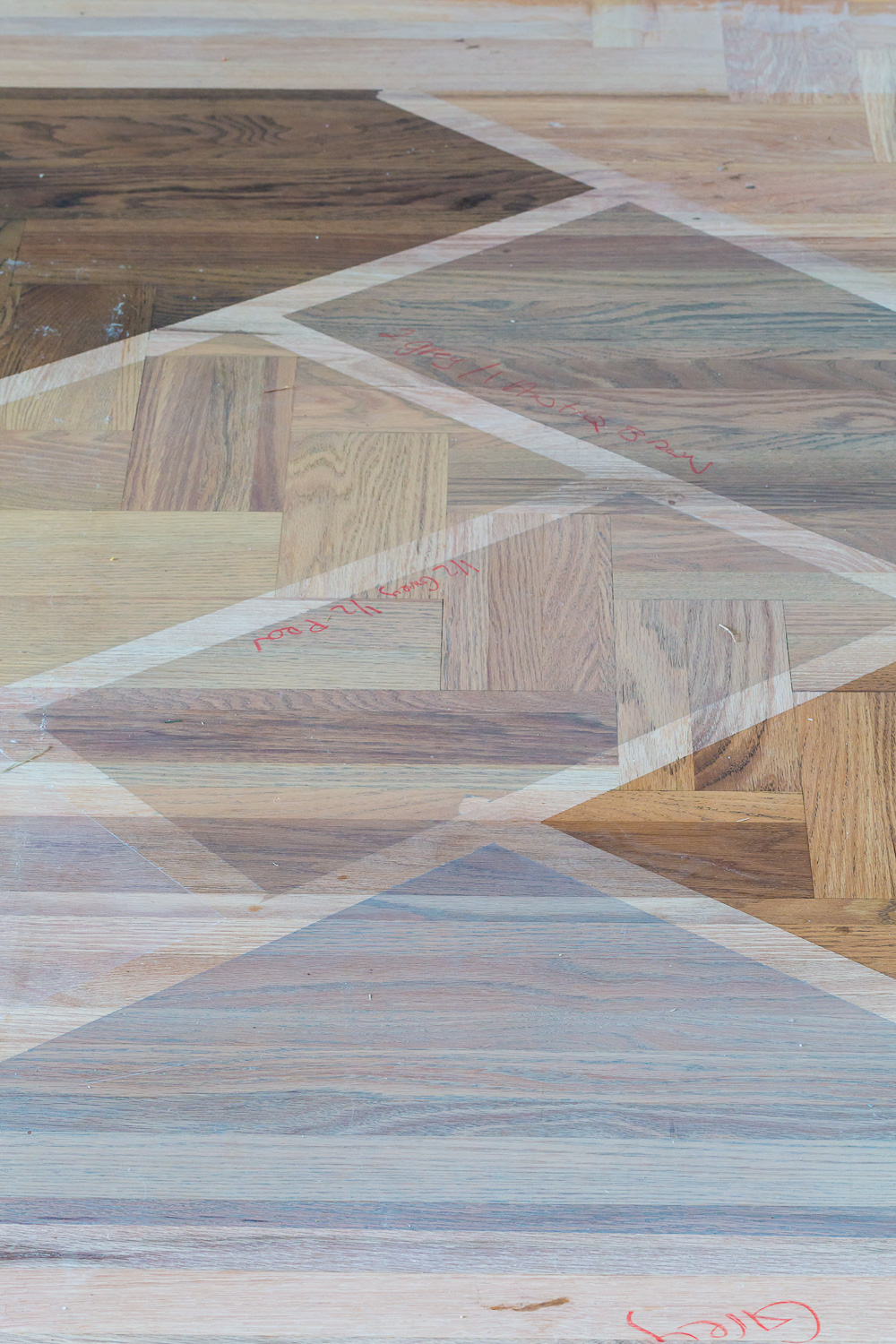 Sampling hardwood floor stain colors on actual floor