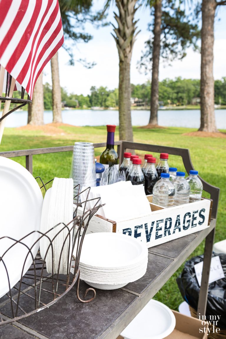 Setting up for an outdoor 4th of July BBQ