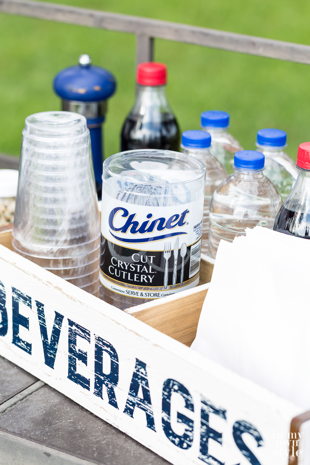 Beverage station set up for entertaining outdoors 