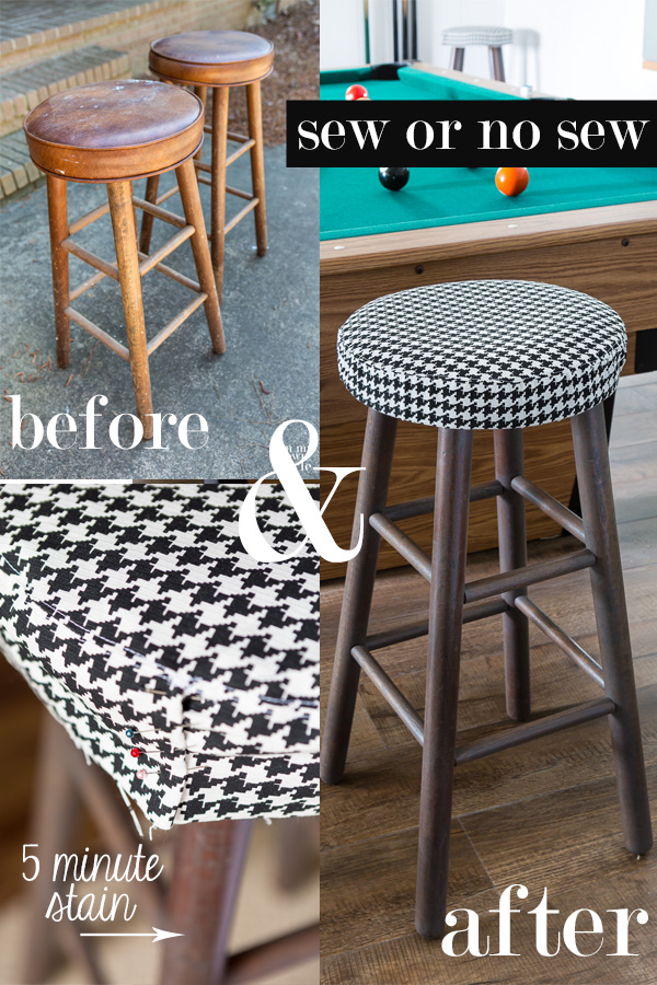 From trash to treasure furniture makeover using stain and fabric