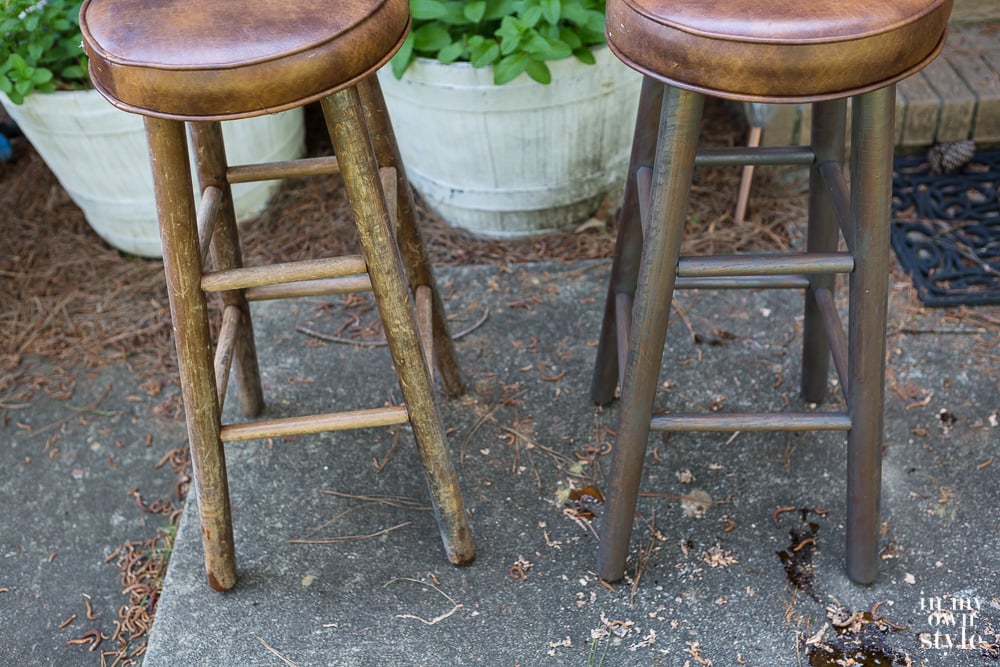 Two wood stools trash to treasure furniture before and after