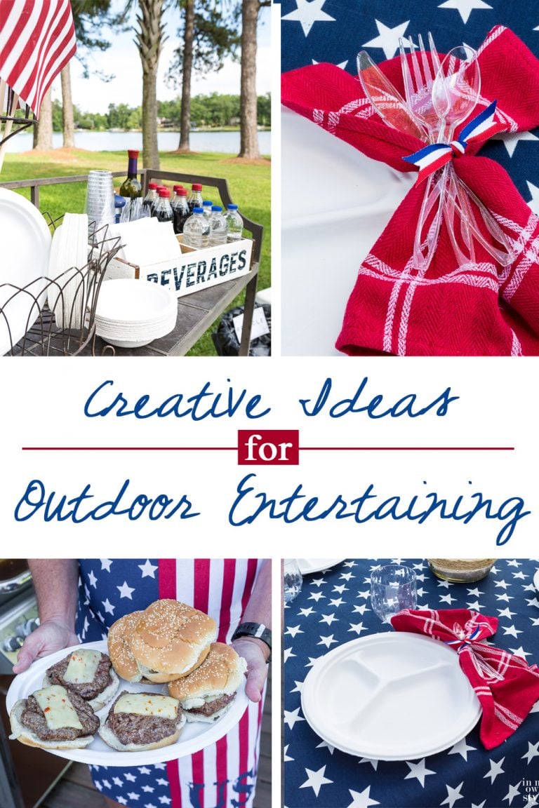 4 photos grouped showing Creative outdoor entertaining ideas for casual outdoor parties
