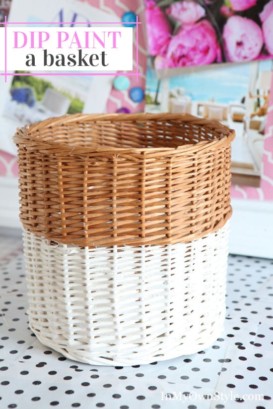 How to dip a thrift store wicker waste can in paint to give it a style update.