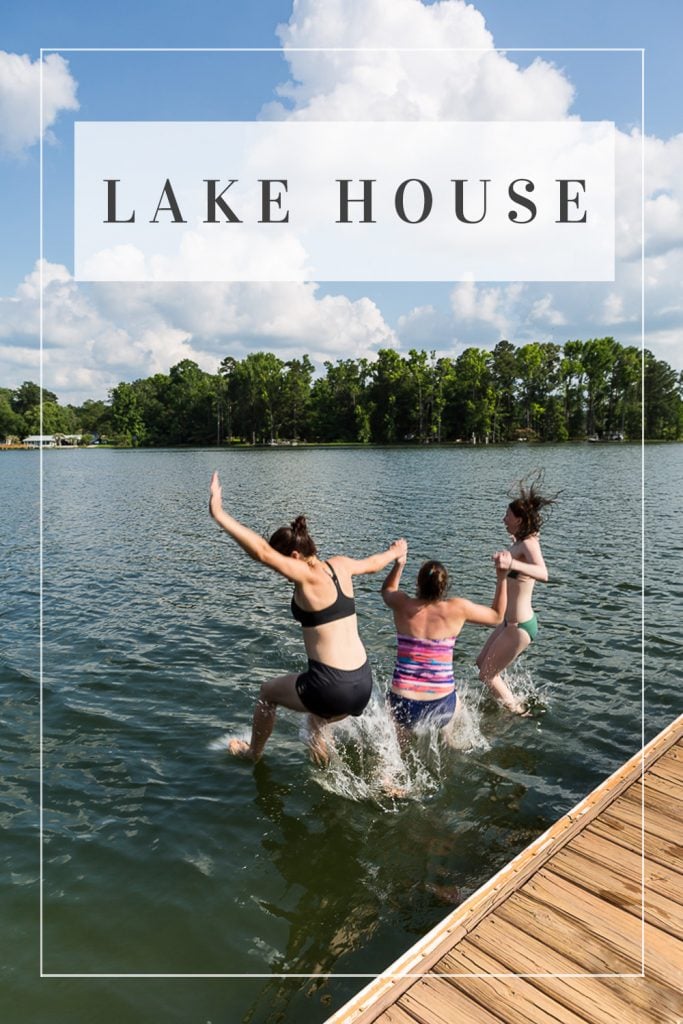 lake house - 3 girls jumping into lake