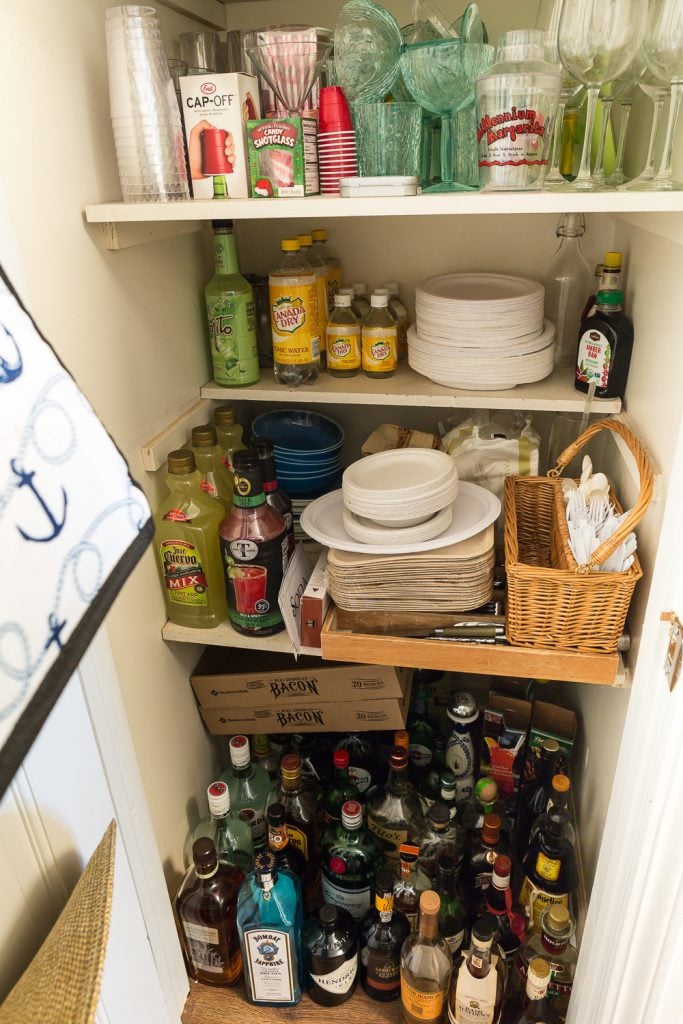 Closet organization storage home ideas. Create a party closet in your home to hold entertaining supplies. It will make entertaining easy. 