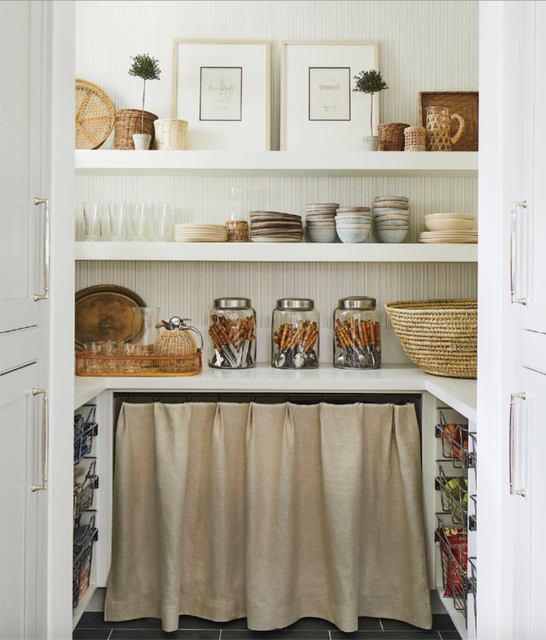 Skirted storage in a pantry