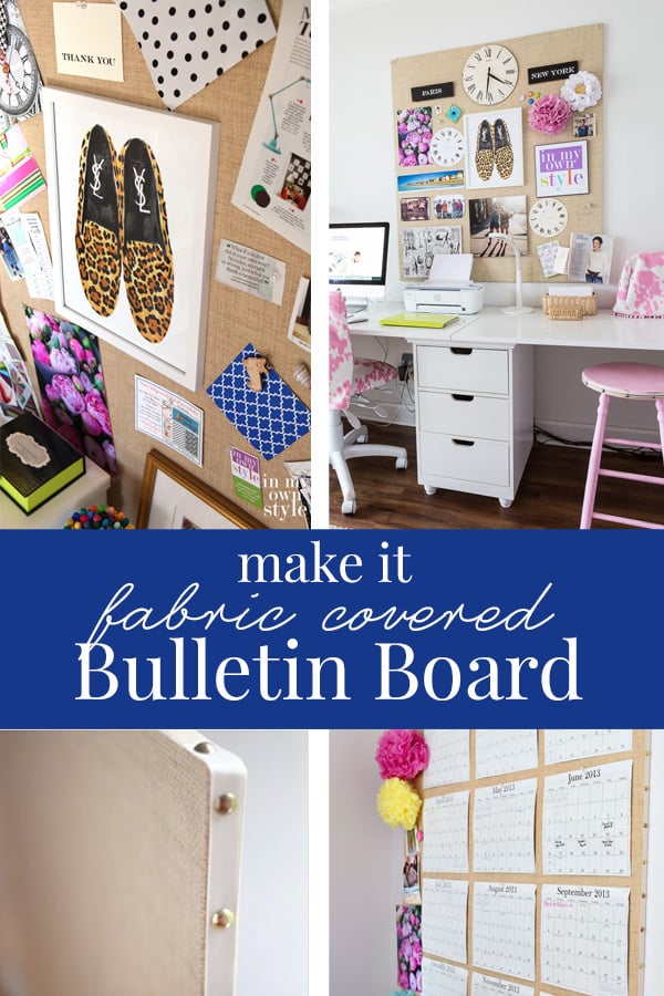 Photos showing how to make a fabric covered memo board