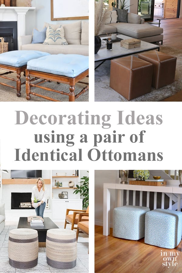 4 images of rooms with a pair of identical ottomans.