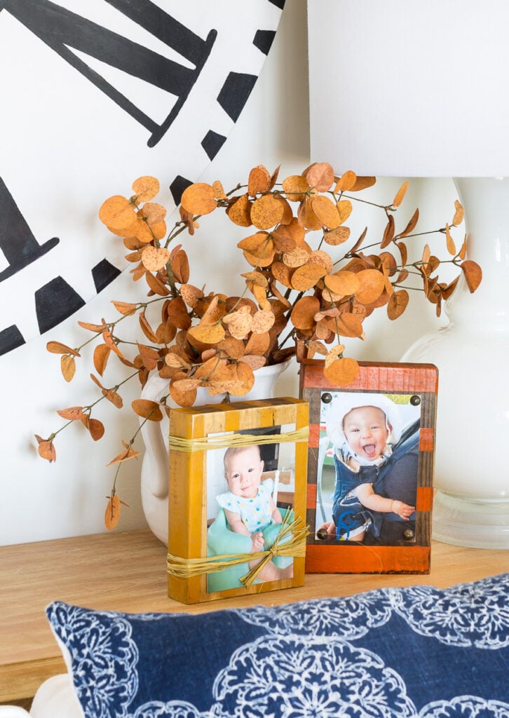 Fall tabletop wood block photo holders on table