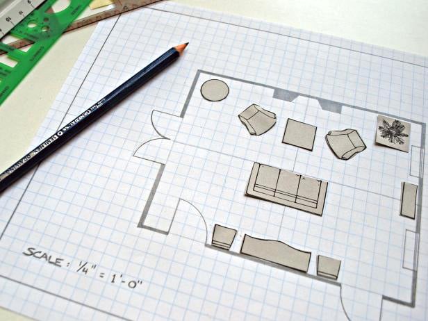 how to plan a furniture arrangement for a room to scale with furniture templates and graph paper.